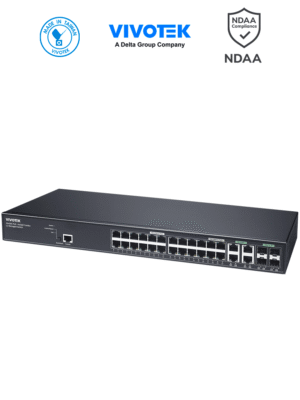 VIVOTEK AW-GEV-288A-370 - Switch PoE Administrable 24 puertos Gigabit, 20 x GbE Poe 30W, 4x GbE Poe 90W, 4x GbE/SFP Combo, L2, VIVOCAM para Videovigilancia, 56Gbps, 370W Totales, Extended PoE, NDAA