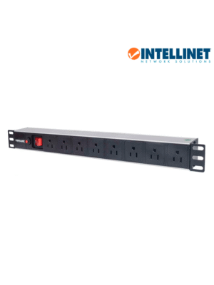 INTELLINET 713993- Barra PDU, 8 contactos, para gabinetes/racks de 19", 1U, con protección contra sobrecarga y botón On/Off.