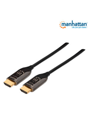 MANHATTAN 355445 - Cable HDMI Optico Activo Plenum de 50 Metros/ Resolución 4K@60Hz/ Soporta 3D y Canal Ethernet/ HDMI Macho a Macho/ Soporta Canal de Retorno de Audio (ARC)/ Admite Imagenes HDR/ (Sobre Pedido)