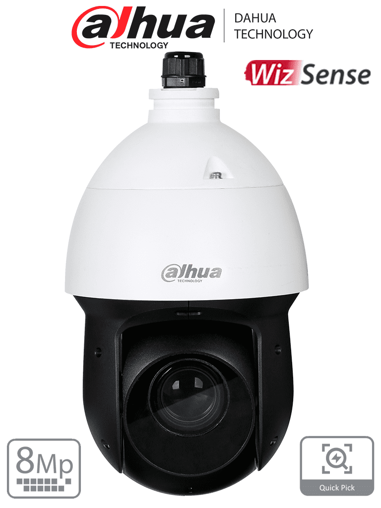 DAHUA SD49825GB-HNR - Cámara IP PTZ de 8 MP / WizSense/ 25x de Zoom óptico/ IR de 100 m/ H.265+/ WDR Real de 120 dB/ Protección perimetral/ Detección de rostros / SMD 4.0/ Ranura para MicroSD/ IP66/ E&S de Alarma y Audio/