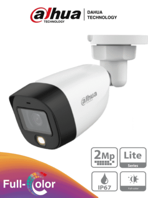 DAHUA HAC-HFW1209C-LED - Cámara Bullet Full Color 1080p/ Lente de 2.8 mm/ 106 Grados de Apertura/ Luz Blanca de 20 Mts/ DWDR/ Starlight/ IP67/ Soporta CVI/AHD y CVBS/