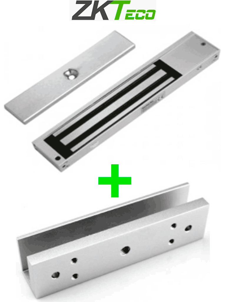 ZKTECO LM200LEDSU - Paquete de contrachapa magnética de 200 Kg a 12 VDC con señal NC que incluye soporte en U para colocación en puertas de vidrio
