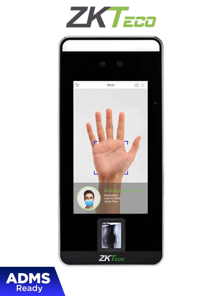 ZKTECO SpeedFaceV5LP - Control de Acceso y Asistencia Visible Light con Autenticación Facial (6000 Rostros), Huella Digital BioID+ (6000), Tarjeta ID 125 KHz (10000), Verificación por Palma (3000), Registro de 200,000 Eventos y Conectividad TCP/IP