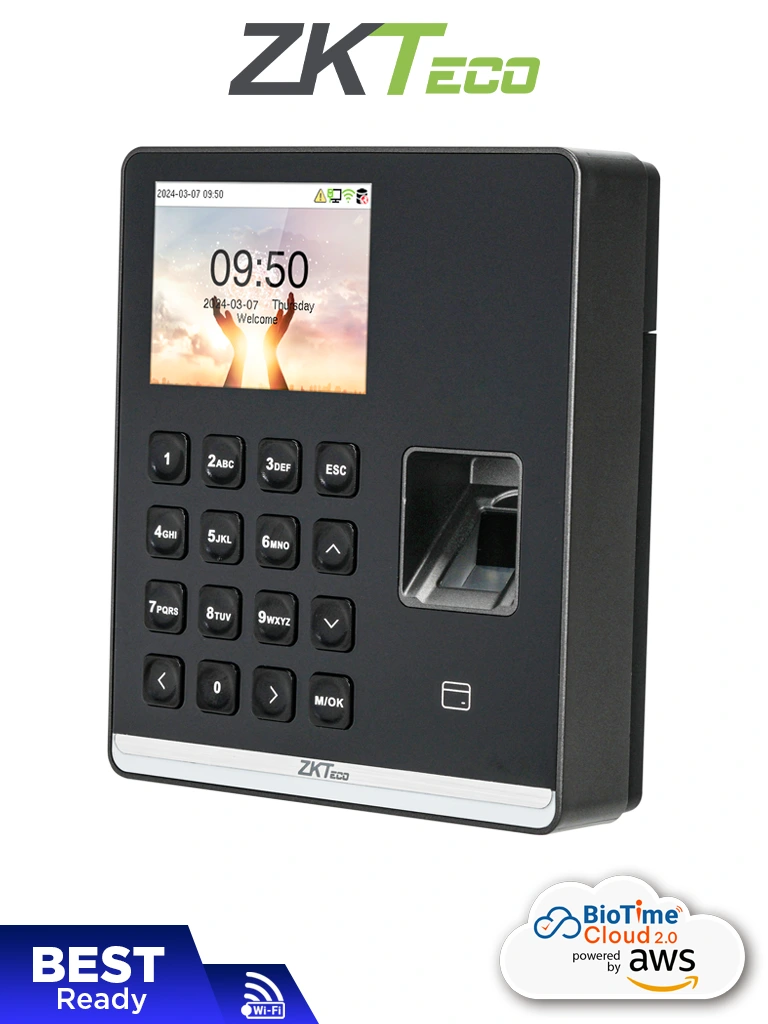 ZKTECO M1 - Control de Asistencia con Huella Digital BioID+ (500), Tarjeta de Proximidad 125 kHz (500), Contraseña (500), 100,000 Eventos y Conexión Wi-Fi (Compatible con BioTime Cloud)