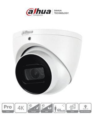 DAHUA HDW2802T-A -Cámara Domo EyeBall 4K Starlight de 8MP, lente de 2.8 mm, IR de 50m, WDR real 120 dB, IP67. Ideal para vigilancia en alta resolución con excelente rendimiento en condiciones de poca luz y protección robusta contra el clima