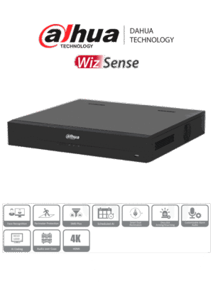 DAHUA DH-XVR5416L-4KL-I3 - DVR de 16 canales, resolución 4K, WizSense, H.265+, IA avanzada, 4 bahías para discos duros, soporte para 16 canales IP adicionales (32 en total), 2 canales de reconocimiento facial, SMD Plus, y funciones IoT y POS.