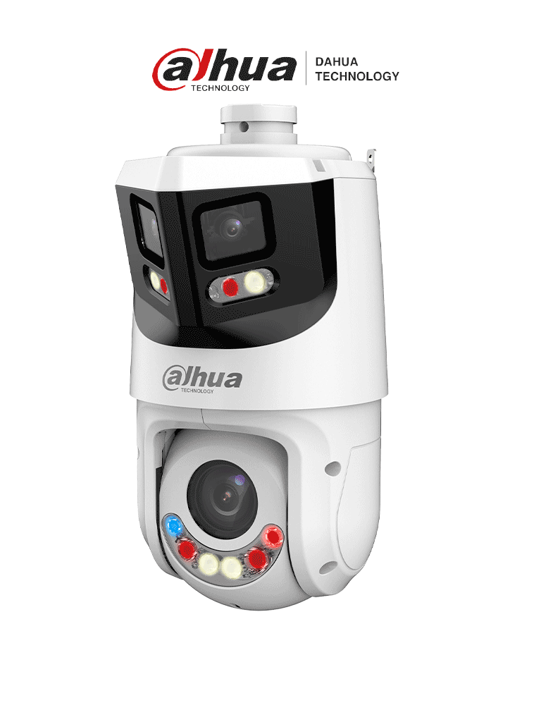 DAHUA SDT4E425-8P-GB-APV1-Cámara IP PTZ 8+4MP,8MP Vista Panorámica+4MP PT, TiOC WizSense, 25X Zoom, IR hasta100m, disuasión activa con Estrobo de Luz Roja y Azul, Altavoz Integrado, protección perimetral, Iluminador dual inteligent, IP66