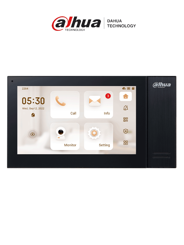 DAHUA VTH2421FB-P - Monitor IP táctil de 7" Serie Pro, con 8GB de memoria embebida, PoE estándar, ranura MicroSD, soporta llamada grupal, videos, mensajes, 6 entradas/salidas de alarma, y hasta 9 monitores adicionales.