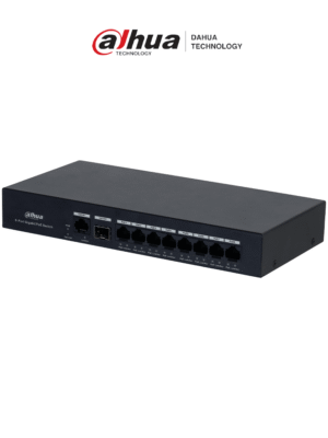 DAHUA DH-PFS3110-8GT-65 - Switch PoE inteligente con 8 puertos Gigabit, 60W de potencia total y switching de 20 Gbps. Ideal para alimentar y conectar dispositivos IP con protección contra descargas eléctricas.