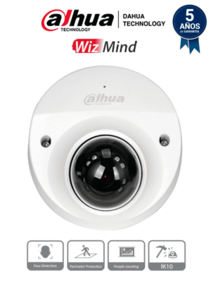 DAHUA IPC-HDBW5241F-M-SA - Camara IP Domo de 2 Megapixeles para NVR Movil/ WizMind/ Lente de 8 mm/ 40 Grados de Apertura/ H.265+/ Ideal para Reconocimiento Facial y Detección de Rostros/ IR de 30 Metros/ Ranura para MicroSD/ SMD Plus/