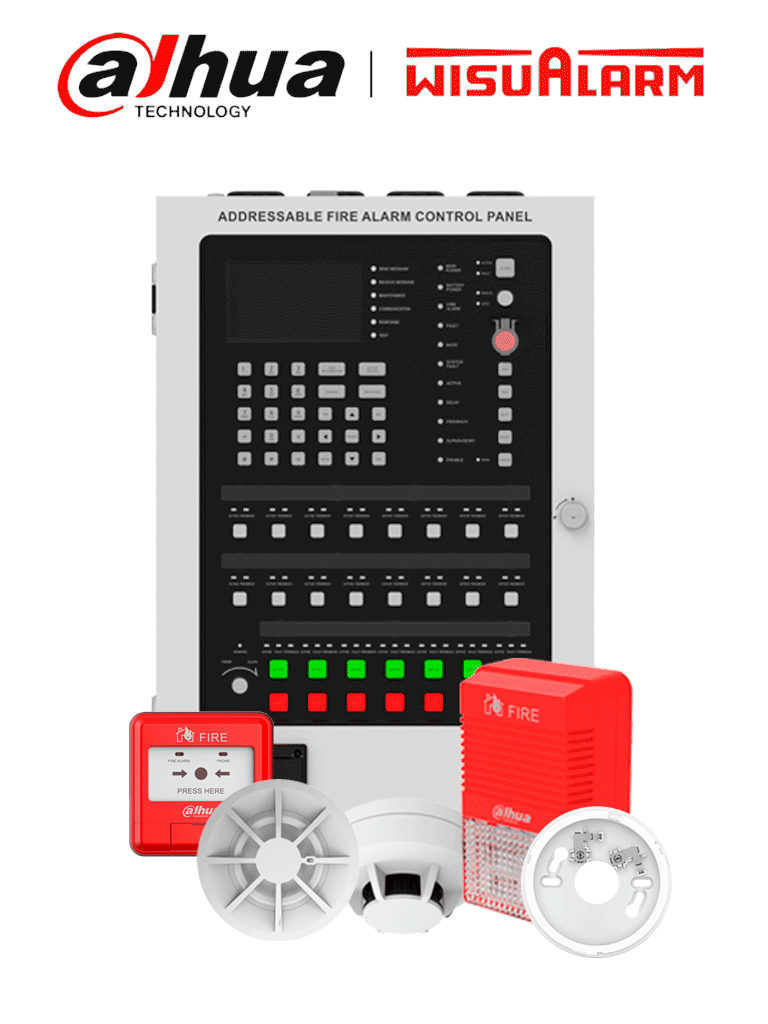 DAHUA WISUALARM HY-1022 PAQUETE - Paquete para certificación de incendio, Sistema direccionable, Incluye: DHI-HY-1301, DHI-HY-TCDZ, DHI-HY-1310, DHI-HY-1200, DHI-HY-ANDZ, DHI-HY-1500, DHI-HY-SGDZ