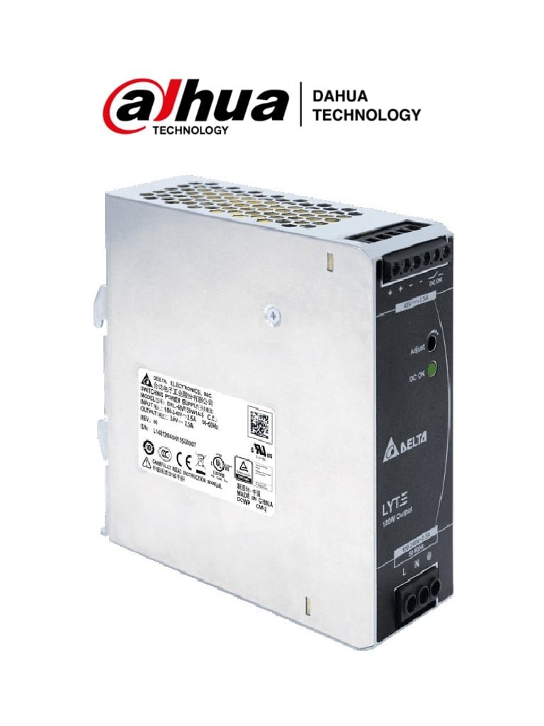 DAHUA DRL-48V120W1AAD - Fuente de Alimentación de 48 VDC/2.5 Ampers/ Instalación Sobre Riel Din/ para Switch PFS4210-8GT-DP