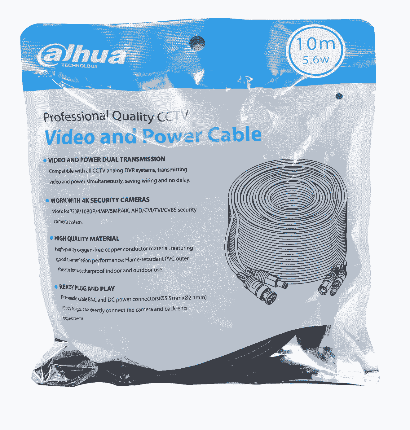 DAHUA DH-PFM942I-10-5 - Cable de 10 Metros Armado para Video y Energía/ Para Camaras Hasta 4k/ con Conectores BNC y de Energía/ Uso Exterior e Interior/ Cobre de Alta Pureza/ Soporta: AHD/CVI/TVI/CVBS/ - Image 2