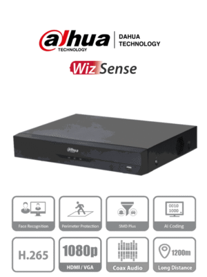 DAHUA XVR5108HE-I3 - DVR de 8 Canales 5 Megapixeles Lite/ WizSense/ H.265+/ 8 Canales +4 IP/ Hasta 12 Ch IP/ 1 Canal de Reconocimiento Facial/ SMD Plus/ Protección Perimetral/ 1 Puerto SATA/ 8&3 E&S de Alarmas/ 8 Entradas de Audio/ IoT&POS/