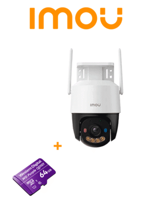 GRATIS MEMORIA 64GB IMOU Cruiser SC 5MP (IPC-K7FN-5H0WE ) + WDD064G1P0C - Cámara IP PT de 5 MP/ Wifi/ Full Color/Disuasión activa luces Rojo-Azul/ Audio 2 Vías/ 30 Metros Visión Nocturna/ Sirena de 110 dB/ Smart tracking/ Ranura para MicroSD/ IP66