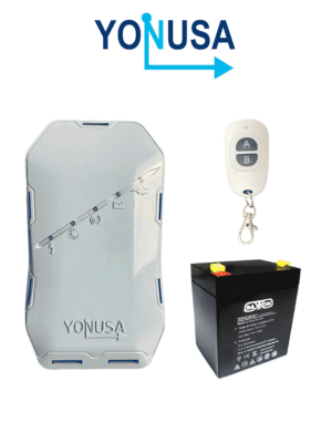 YONUSA EYHS1BAT Energizador de nueva generación para solución de cerco eléctrico. Cubre 500 metros lineales o 100 metros en 5 líneas y batería de respaldo de 12VDC a 4.5 Ah
