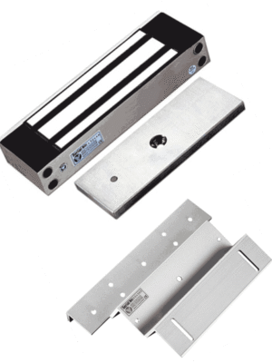 YLI YM500NWPACK - Paquete de Cerradura Magnética para exterior YM500NW y Soporte de Fijación tipo ZL / Fuerza de Sujeción 500kg (1200LB) / Para puertas de madera, vidrio y metálicas / IP68