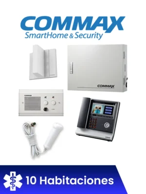 COMMAX ENFERMERIAPACK - Paquete de solución de enfermería para 10 habitaciones de Hospital / Incluye unidad central, unidad de enfermería, 10 subestaciones de cama, 10 botones pulsadores, 10 Botones de Emergencia, 2 luces de corredor