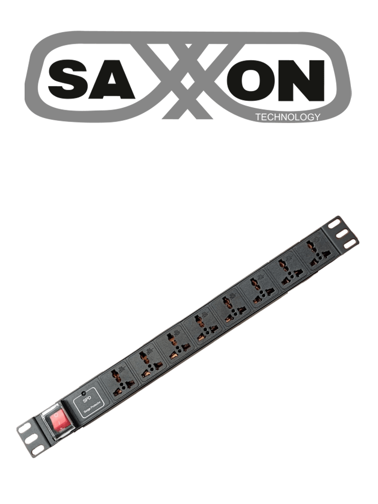 SAXXON SXPDU8P16A- Barra PDU con 8 Contactos Individuales , 15 Amp , 120V , 1UR , Protección contra rayos , Aleación de Aluminio