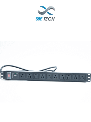 SBETECH SBE-TC010SPV - PDU horizontal con 10 contactos polarizados, supresor de picos y diseño para montaje en rack de 19" y 1U