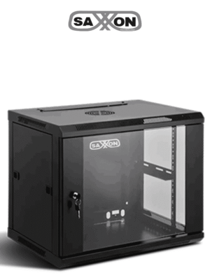 SAXXON SXR12U5412A - Gabinete de Pared Negro / 12UR / Puerta de Vidrio Templado / Alto 60 cm / Ancho 53 cm / Profundidad 40 cm