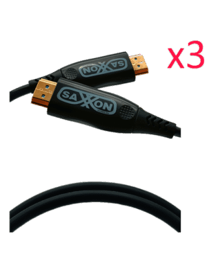 SAXXON SX05HDF047PAQ - Paquete de 3 Cables HDMI de 5 Metros por Fibra Óptica 4K@60Hz / Fibra 4 hilos + 7 hilos cobre estañado / Compatible con HDMI 2.0 / Alta velocidad 18 Gbps / 3D / HDR / Caja de Aleación de Zinc / Premium