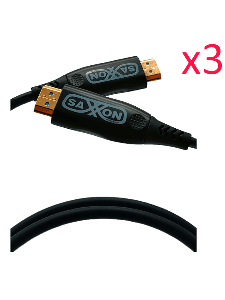 SAXXON SX05HDF047PAQ - Paquete de 3 Cables HDMI de 5 Metros por Fibra Óptica 4K@60Hz / Fibra 4 hilos + 7 hilos cobre estañado / Compatible con HDMI 2.0 / Alta velocidad 18 Gbps / 3D / HDR / Caja de Aleación de Zinc / Premium