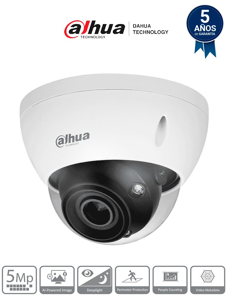 DAHUA IPC-HDBW5541E-ZE - Cámara IP Domo 5MP con WizMind y Lente Motorizado 2.7-13.5 mm, LED IR 40m, 114°, H.265+, Metadatos, SMD 3.0, Acupick, E/S de Alarma y Audio, Micro SD, IP67, IK10, ePoE. Ideal para seguridad avanzada.