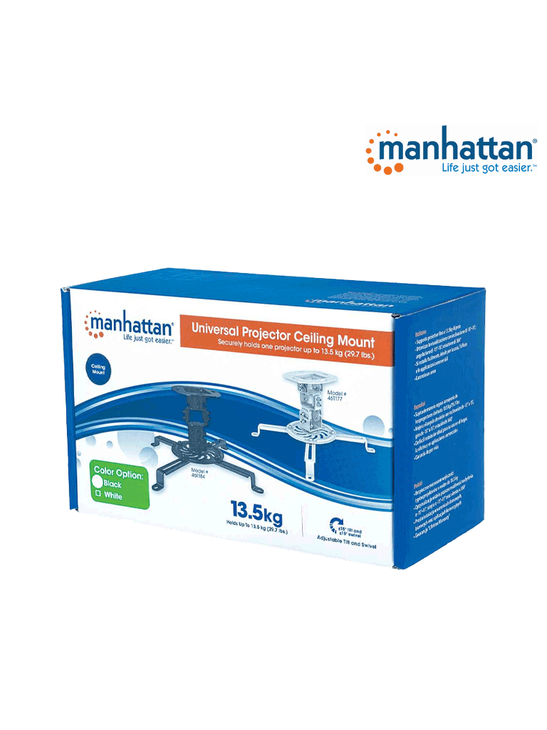 MANHATTAN 461184 - Soporte de Techo para Proyector/ 13.5 Kg de Carga/ Movimiento Articulado/ Brazos Ajustables para Diferentes Tamaños de Proyector/ - Image 2