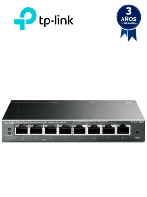 TP-LINK TL-SG108PE - Easy Smart Switch PoE JetStream con 8 puertos de 10/100/1000 Mbps y una capacidad de suministro de 55 W.