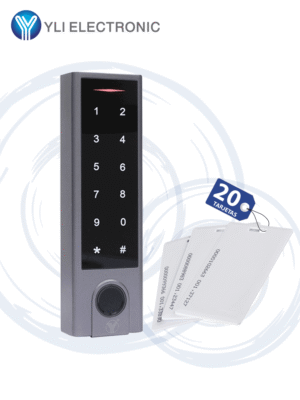 YLI YK1068APAK - Teclado touch para control de acceso standalone con métodos de verificación por huella, tarjetas ID o password / Soporta equipos esclavo por protocolo Wiegand / Señales NC y NO / Contiene 20tarjetas