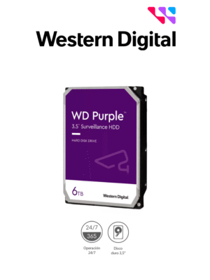 WESTERN DIGITAL WD64PURZ - Disco Duro de 6 TB Purple/ Especial para Videovigilancia/ Trabajo 24/7/ Interface: Sata 6 Gb/s/ Cache 256 MB/ Hasta 64 Cámaras/ Hasta 16 Bahías de Discos Duros/ 3 Años de Garantía/