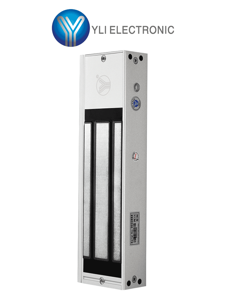 YLI YM750NTLED - Cerradura Magnética 750 kg o 1500 Lb de Fuerza de Sujeción / Indicador Led / Uso Interior / Retardo de tiempo / Voltaje Dual 12v/24 VDC / Compatible con Soporte MBK750ZL