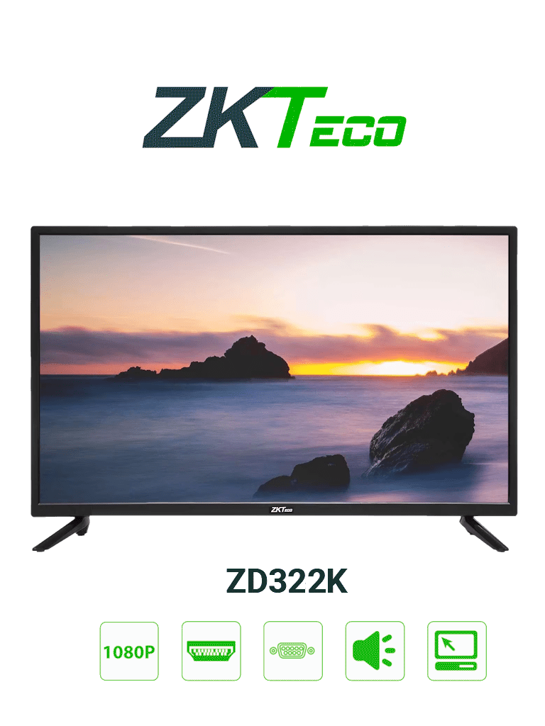 ZKTECO ZD322K - Pantalla LED FHD Profesional de 32 pulgadas / Resolución 1920 x 1080 / 1 Entrada de video HDMI y 1 VGA / Altavoces Incorporados / Ángulo de Visión Horizontal 170° / Detección Automática de Señal