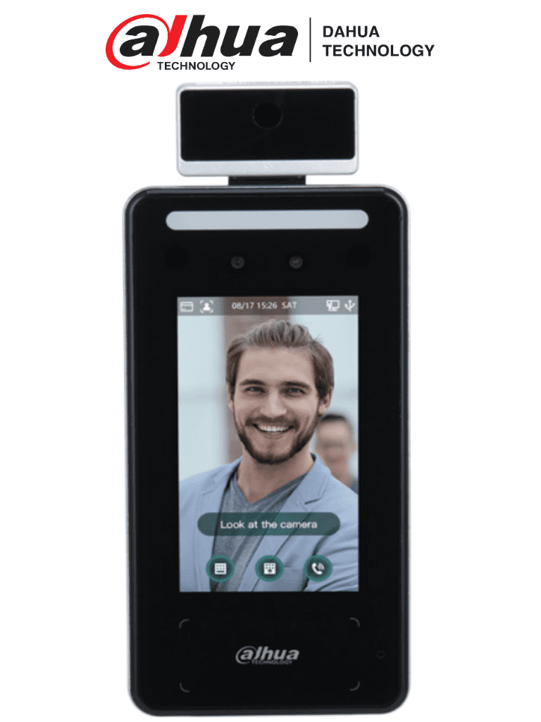 DAHUA ASI6213J-FT1- Control de acceso facial / Con medición de temperatura/ Pantalla de 4.3" / Distancia de reconocimiento facial de .3 a 1.5 m/ Velocidad de .2 seg/ 6000 Rostros/ 6000 Usuarios/ Soporta tarjeta y password