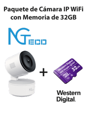 NGTECO NGC2301PAK - Paquete de Cámara NGC2301 IP WiFi 1080P con Memoria de 32GB Micro SDHC/ Linea Purple/ Clase 10 U1