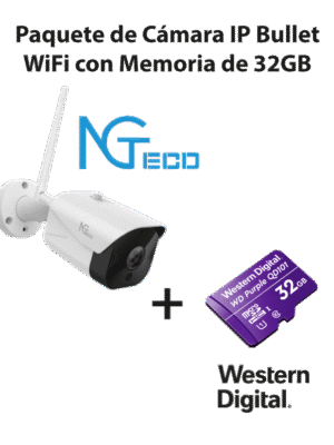 NGTECO NGC401PAK - Paquete de Cámara NGC401 IP Bullet WiFi 1080P con Memoria de 32GB Micro SDHC/ Linea Purple/ Clase 10 U1