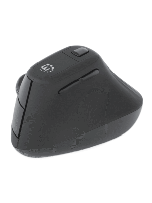 MANHATTAN - 190336 - Mouse USB inalámbrico ergonómico vertical / Nanorreceptor USB-A, seis botones con rueda de desplazamiento, 800/1200/1600 ppp, ángulo compatible con la muñeca, negro