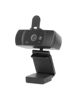 MANHATTAN - 462556 - Webcab USB Full HD 1080p con rotación 360° / Micrófono integrado, hasta 30 fps, cable USB-A de 1.5 m, giro de 360°, opción de privacidad, base de clip ajustable, negro