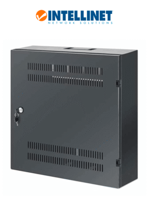 INTELLINET 713689 - Gabinete mural 19" de tamaño reducido / Caja delgada que ahorra espacio con sólo 17.0 cm de profundidad, 4U de rieles horizontales y 2U de rieles verticales / Negro