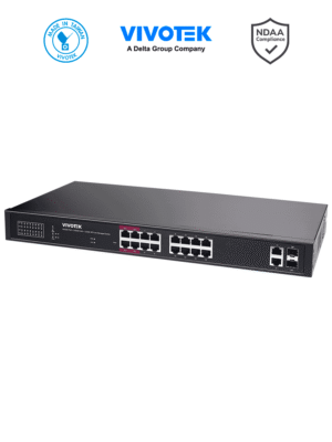 VIVOTEK AW-GEL-205A-260 - Switch PoE 20 puertos Administrable Lite, 16 puertos GE 30W PoE, 4 puertos GE 90W PoE, 2 puertos GE UTP, 2 puertos GE SFP lite, 40 Gbps, 260W totales, PoE Extendido 250 Mts, NDAA