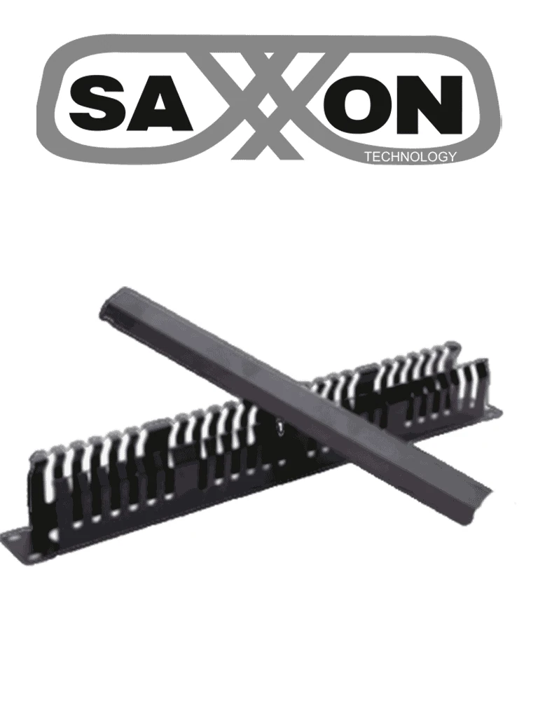 SAXXON CO-48P - Organizador de cables horizontal con tapa para rack de19" / 1U / 48 posiciones / Color Negro / Tapa y Base Metálica