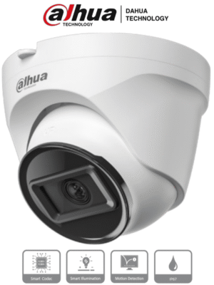 DAHUA IPC-T1E20 -Camara IP Domo de 2 MP, lente de 2.8 mm y 99° de visión. Alcance IR de 30 m, protección IP67 y alimentación PoE. Funciones avanzadas: DWDR, 3D NR, HLC, BLC y compresión H.265+ Ideal para videovigilancia confiable