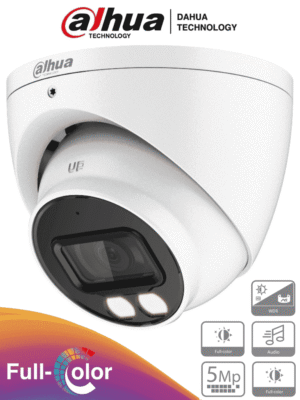 DAHUA HAC-HDW1509TN-A-LED-0360B - Cámara Domo Full Color de 5 MP con lente de 3.6 mm y micrófono integrado. Ofrece iluminación LED hasta 40 metros, tecnología Starlight y resistencia al agua IP67