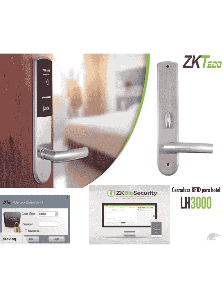 ZKTECO LH3000L - Cerradura Izquierda para Hotel con Tecnología Mifare 13.56 MHz, Compatible con Puertas de 40 a 55 mm de Grosor, 2 Pestillos de Seguridad, Fabricada en Acero Inoxidable, Capacidad de Registro de 224 Eventos - Image 4