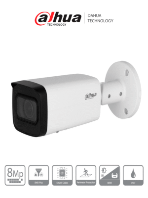 DAHUA DH-IPC-HFW2841T-ZS Cámara IP Bullet de 8 Megapíxeles/ Motorizado/ IR de 60 Mts/ 113°/ H.265+/ SMD+/ Protección Perimetral/ Ranura para MicroSD/ WDR/ 3D NR/ HLC/ BLC / IP67