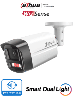 DAHUA IPC-HFW2549TL-S-PV -Cámara IP Bullet d 5 Megapixeles con Iluminador Dual y Disuasión Activa/ Sirena y Estrobo/ Lente de 2.8 mm/ 111 Grados de Apertura/ WizSense/ 30 Metros de IR y Luz Visible/ WDR Real/PoE/Audio Bidireccional/Ranura MicroSD