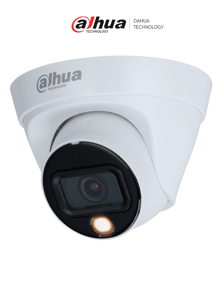 DAHUA DH-IPC-HDW1239T1P-A-LED-0280B-S6 - Cámara IP Domo Full Color de 2MP con lente de 2.8mm y 110° de visión. Cuenta con micrófono integrado, luz blanca de 15m, compresión H.265, protección IP67, PoE y DWDR para imágenes nítidas.