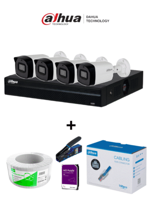 Bundle NVR+4BulletIP - Compra 1 NVR NVR1104HS-P-S3 de 4 Canales/ 4 cámaras IPC-B1E20 / Bobina de 100m/ Caja con 100 plugs/ Pinza de corte rj45/ Disco Duro 1TB/