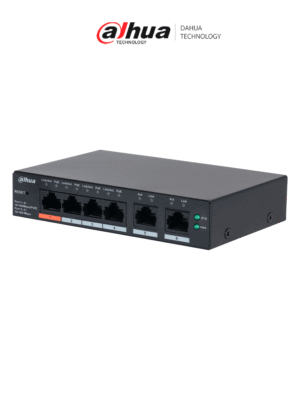 DAHUA DH-CS4006-4ET2ET-60 - Switch PoE de 6 Puertos Administrable con 4 PoE (10/100 Mbps) y 2 uplink (10/100 Mbps). Total de 65 W PoE, administración en la nube con DoLynk Care, carcasa metálica robusta, ideal para redes IP.